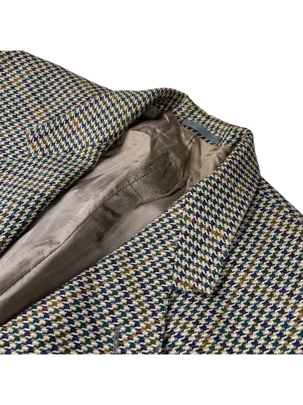 VTG Avoca Man Men’s Wool Tweed Blazer Beige/Blue Houndstooth • Ireland • 44R